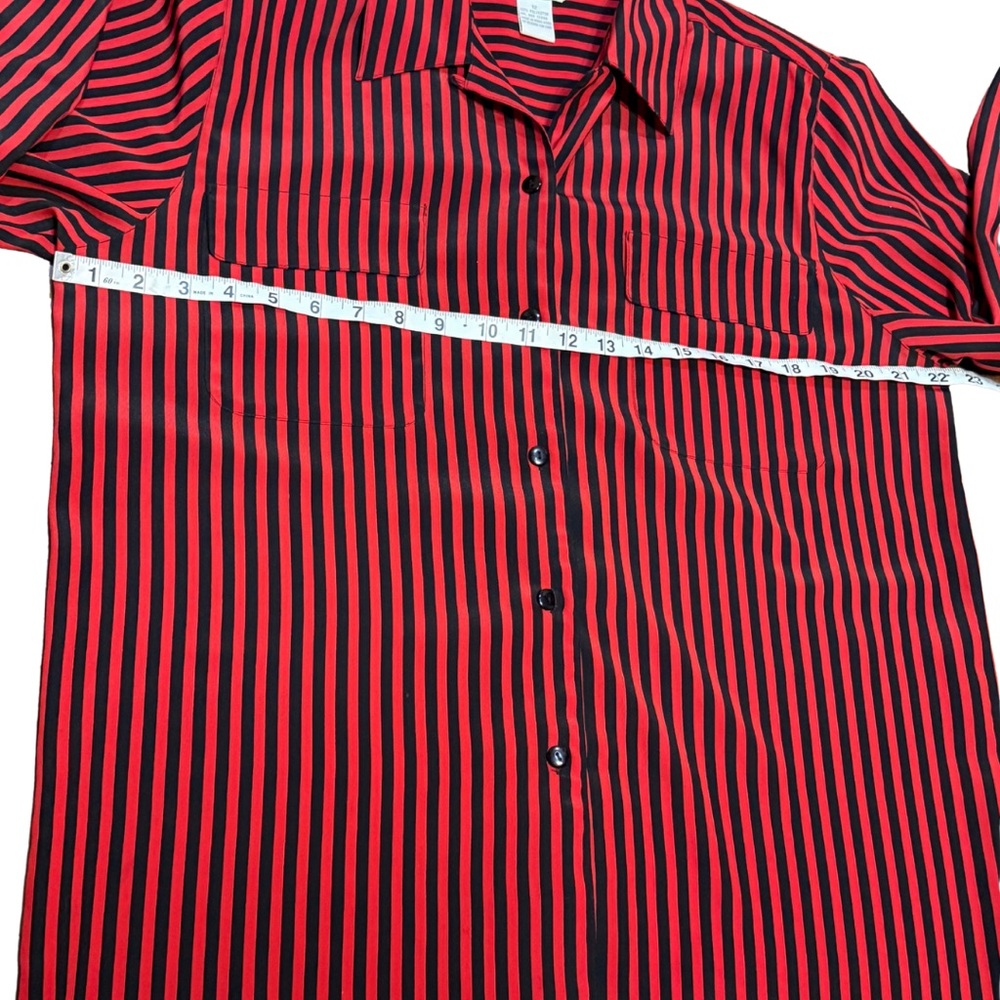 Vintage 80s 90s Sellecca Red Black Striped Button Up Shirt Shoulder Pads M - Picture 7 of 9